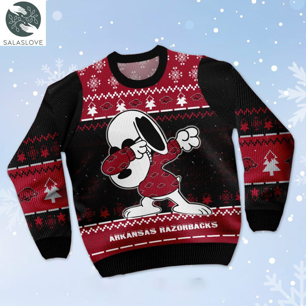 arkansas razorbacks snoopy dabbing ugly christmas 3d sweater ht131002 1 t5xulo