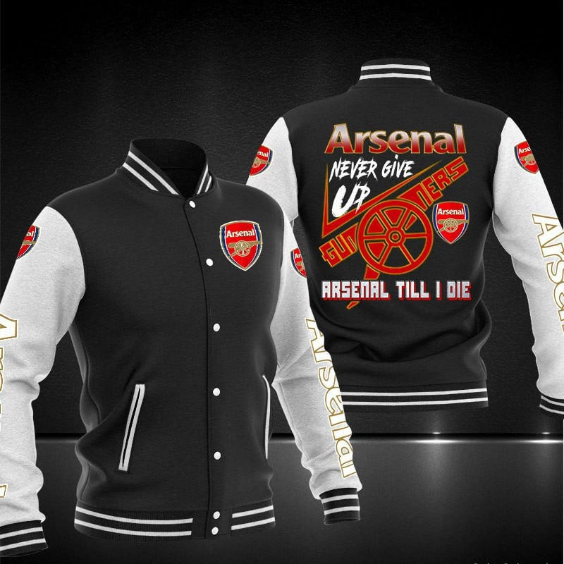 arsenal fc never give up baseball varsity jacket baseball jacket all over print 45bcb