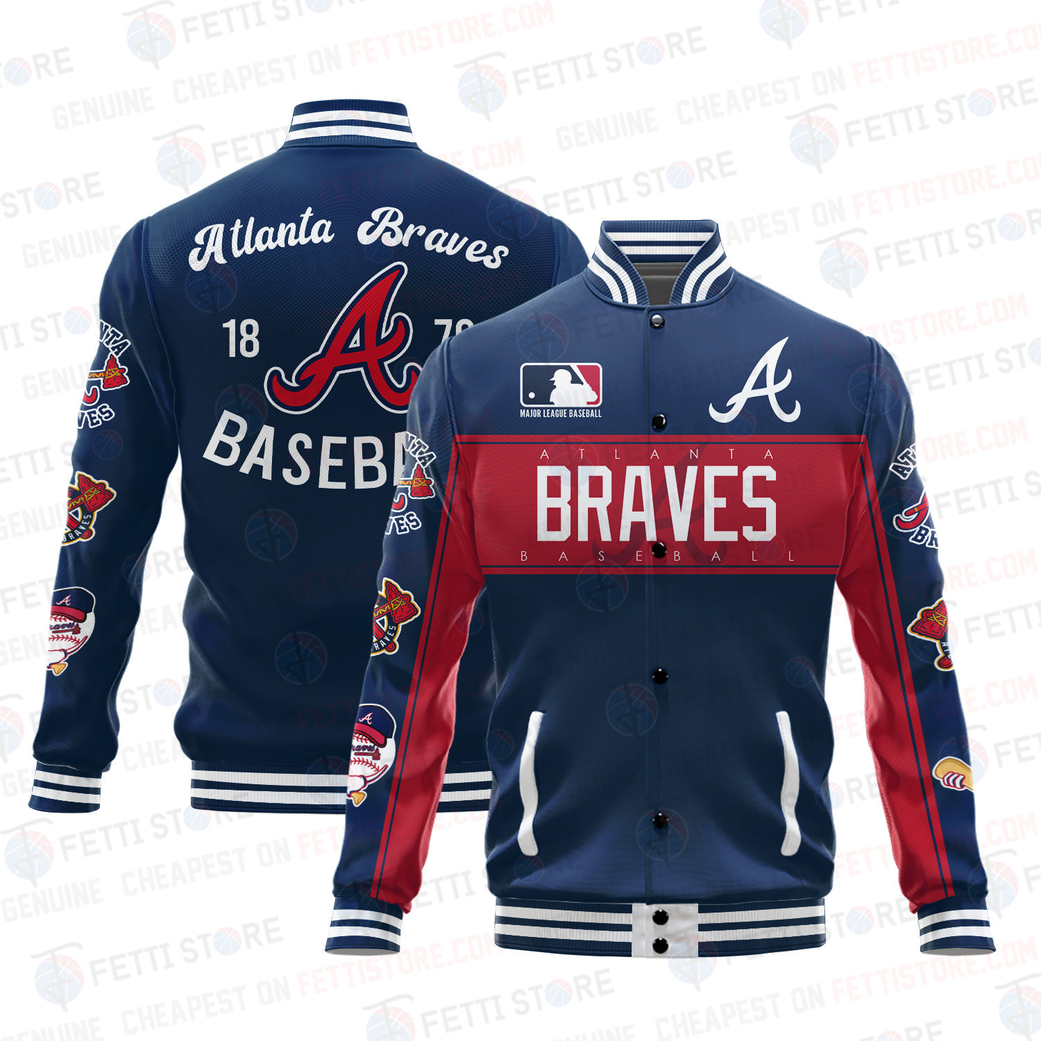 atlanta braves american league baseball vintage pattern baseball varsity jacket baseball jacket all over print qftpy