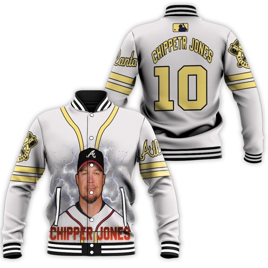 atlanta braves chipper jones 10 mlb great player baseball team white 3d designed allover gift for braves fans baseball jacket button up zipper hooded all over print mlb vxeqh