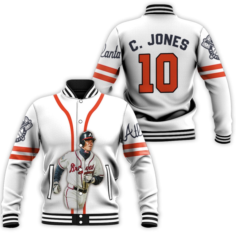 atlanta braves chipper jones 10 mlb legendary captain baseball team white 3d designed allover gift for braves fans baseball jacket button up zipper hooded all over print mlb sdllr