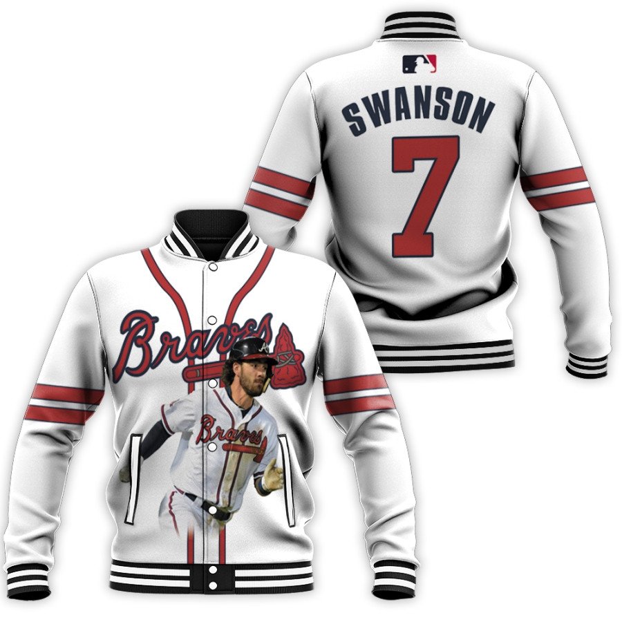 atlanta braves dansby swanson 7 mlb great player white 2019 all over print designed gift for braves fans baseball jacket button up zipper hooded all over print mlb qwfns