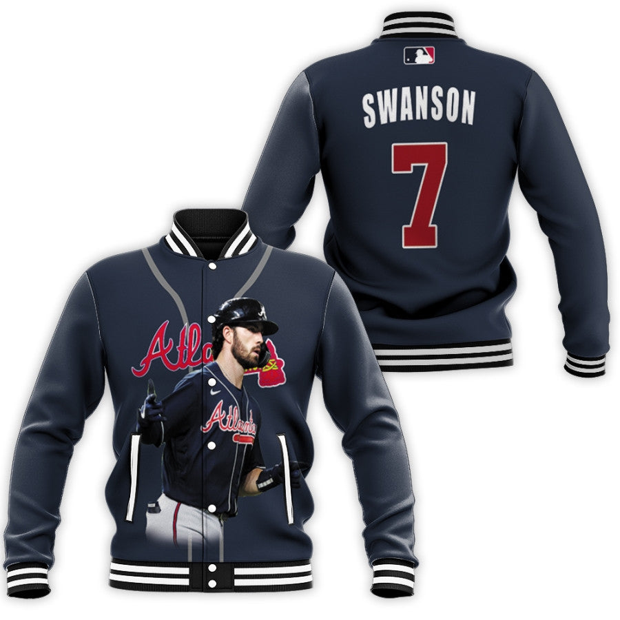 atlanta braves dansby swanson 7 player blue jersey all over print designed gift for braves fans baseball jacket button up zipper hooded all over print mlb lnhnr