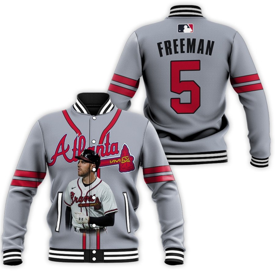 atlanta braves freddie freeman 5 legend player gray 2019 all over print designed gift for braves fans baseball jacket button up zipper hooded all over print mlb 64bmd