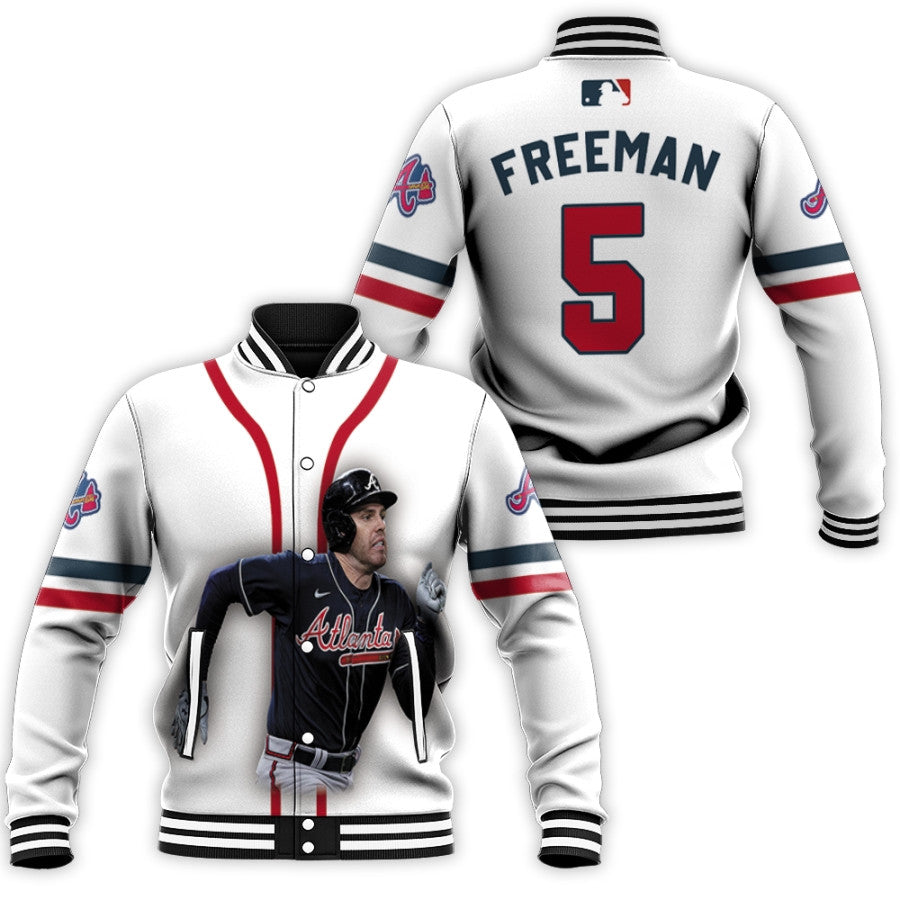 atlanta braves freddie freeman 5 mlb legendary captain white 3d designed allover gift for braves fans baseball jacket button up zipper hooded all over print mlb n094j