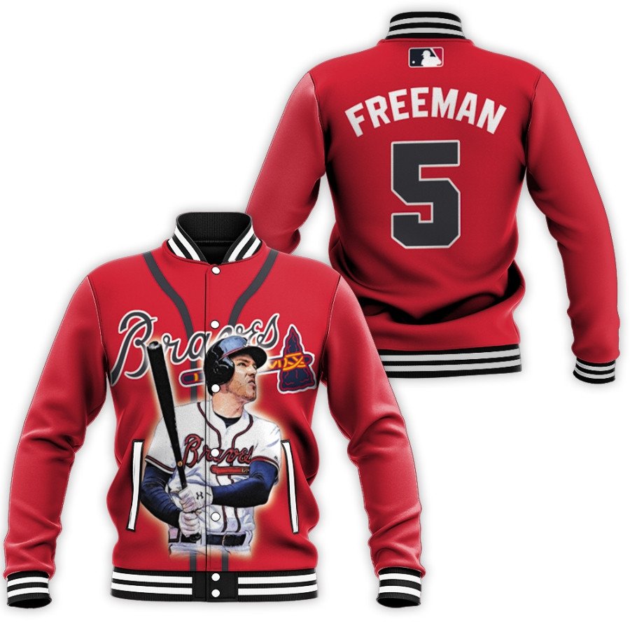 atlanta braves freddie freeman 5 nfl legendary captain red 3d designed allover gift for braves fans baseball jacket button up zipper hooded all over print mlb xksck