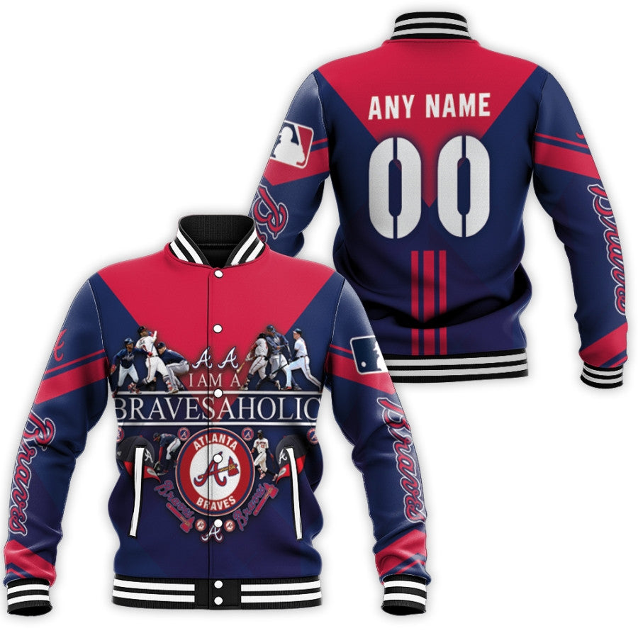 atlanta braves i am a bravesaholic mlb baseball team 3d designed allover gift with custom name number for braves fans baseball jacket button up zipper hooded all over print mlb n9arn