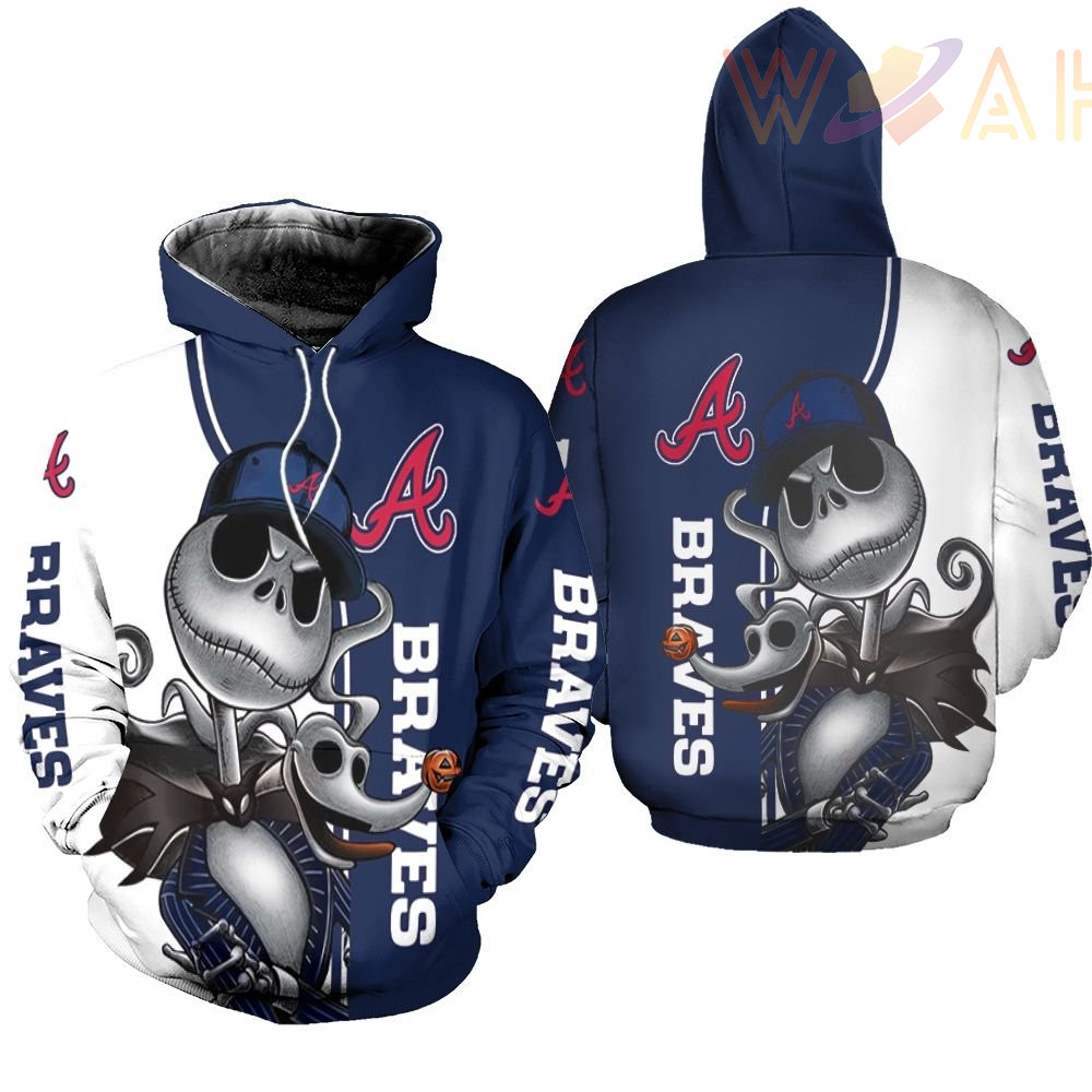 atlanta braves jack skellington and zero 3d hoodie