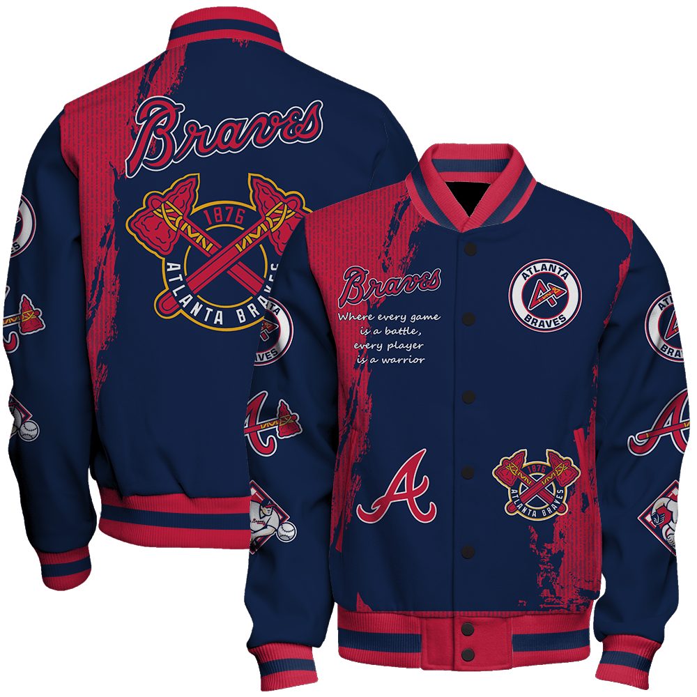 atlanta braves mlb baseball every game is a battle 3d unisex baseball varsity jacket baseball jacket all over print 7zffb