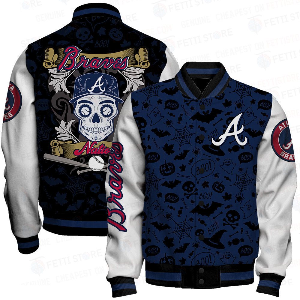 atlanta braves mlb halloween pattern baseball varsity jacket baseball jacket all over print irrga