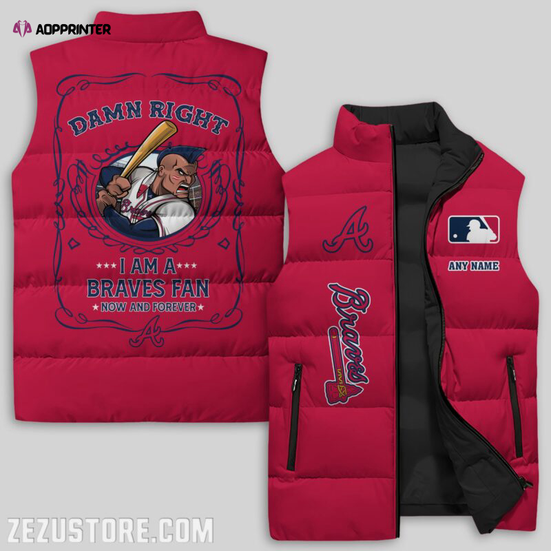 atlanta braves mlb sleeveless puffer jacket custom for fans gifts