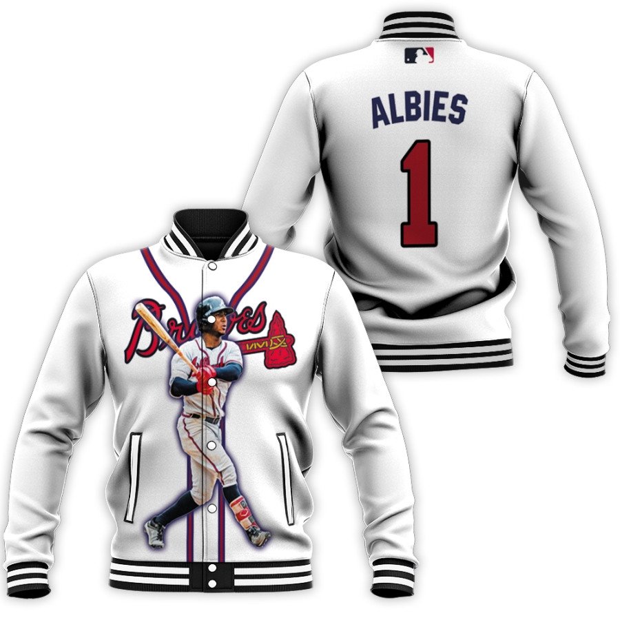 atlanta braves ozzie albies 1 mlb best legends white 3d designed allover gift for braves fans baseball jacket button up zipper hooded all over print mlb xyd5a