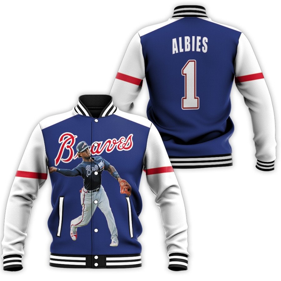 atlanta braves ozzie albies 1 player blue jersey style all over print designed gift for braves fans baseball jacket button up zipper hooded all over print mlb ivmmu