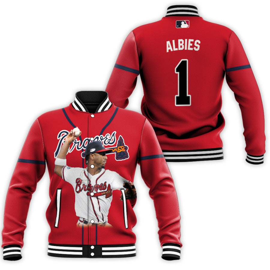 atlanta braves ozzie albies 1 player red jersey style all over print designed gift for braves fans baseball jacket button up zipper hooded all over print mlb zbzhq