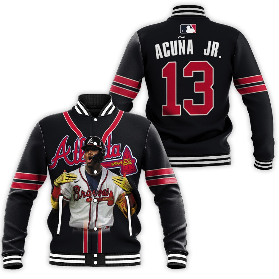 atlanta braves ronald acuna jr 13 mlb great player 2019 black all over print designed gift for braves fans baseball jacket button up zipper hooded all over print mlb balxx