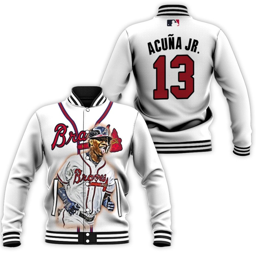 atlanta braves ronald acuna jr 13 mlb white home 3d designed allover gift for braves fans baseball jacket button up zipper hooded all over print mlb xdskf