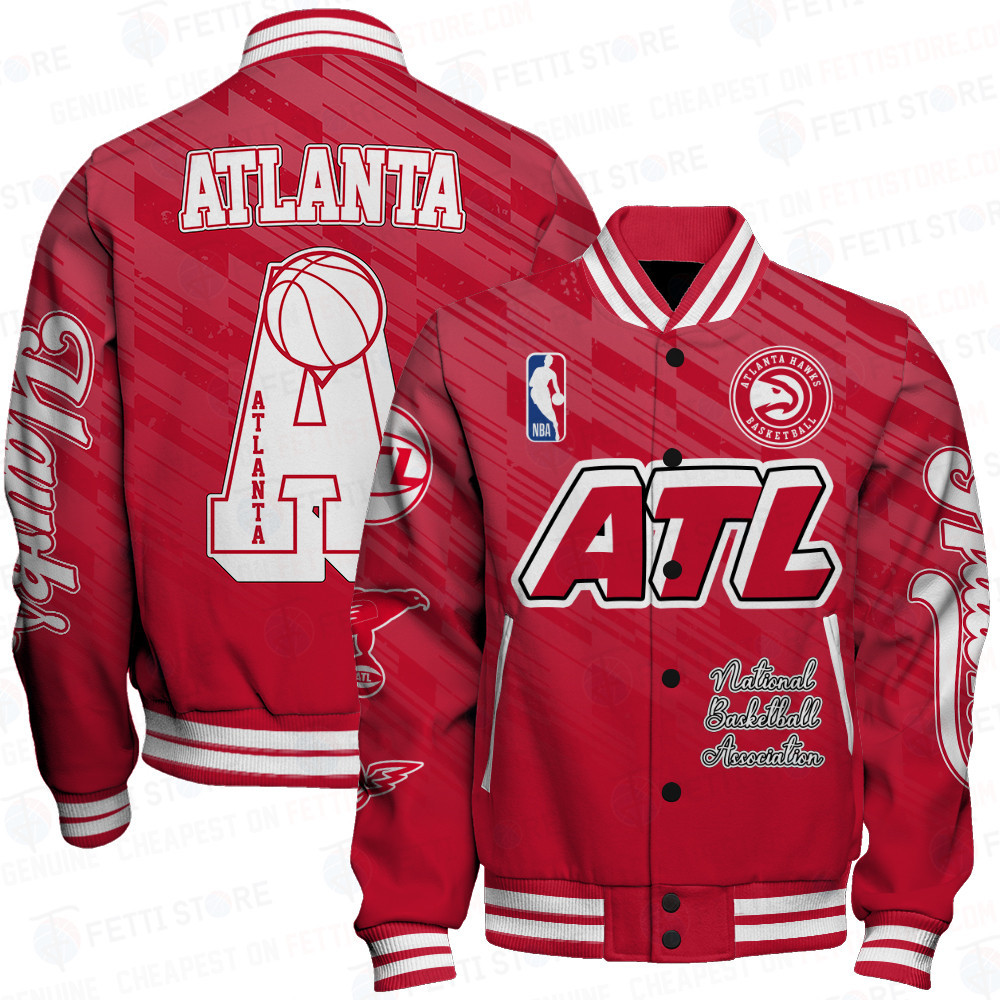 atlanta hawks team logo sport pattern nba baseball varsity jacket baseball jacket all over print oazle