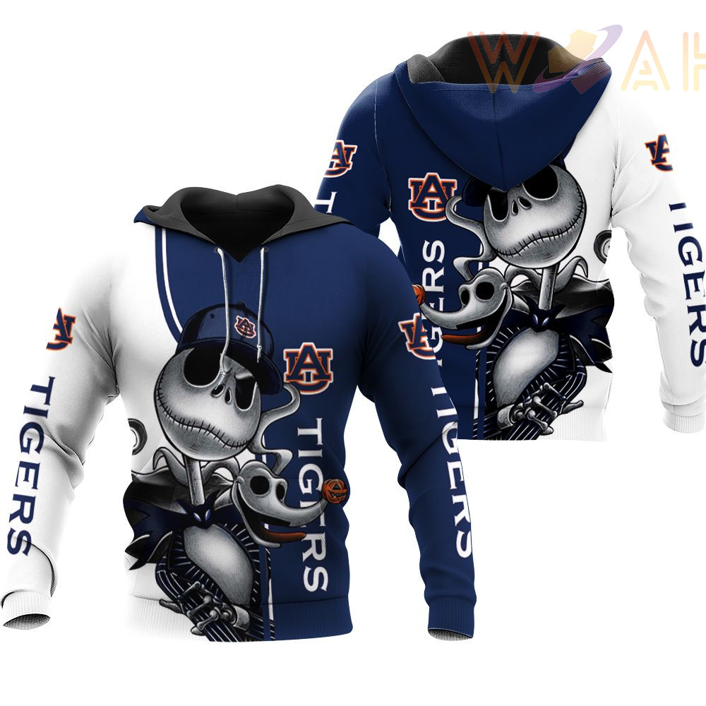 auburn tigers jack skellington and zero 3d hoodie