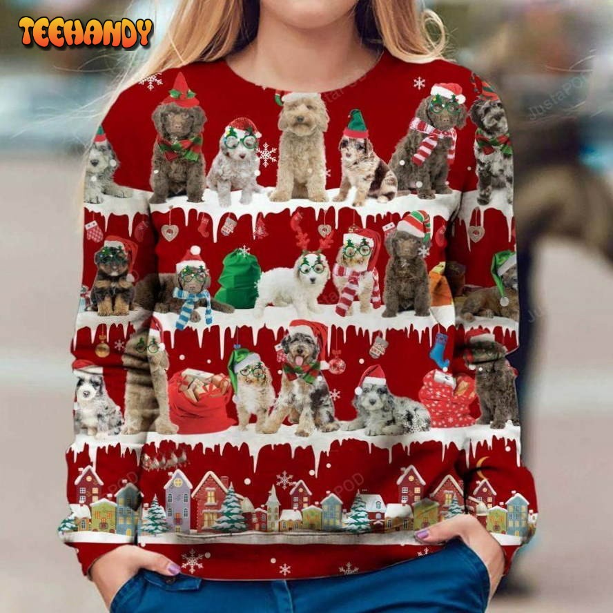 aussiedoodle snow christmas ugly sweater ugly sweater christmas sweaters agvbp