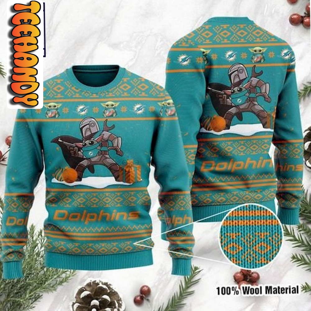 baby yoda boba fett miami dolphins ugly christmas sweater96870