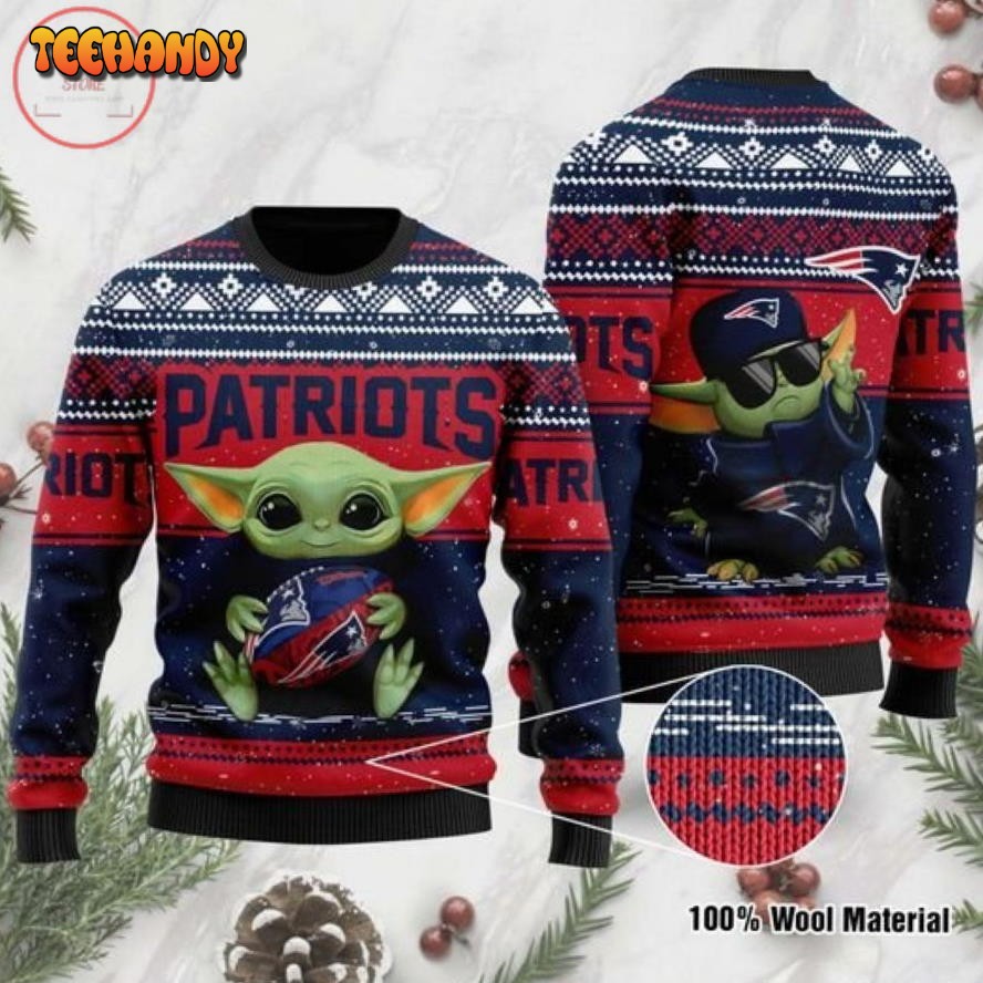 baby yoda new england patriots christmas for fans ugly christmas sweater siw60