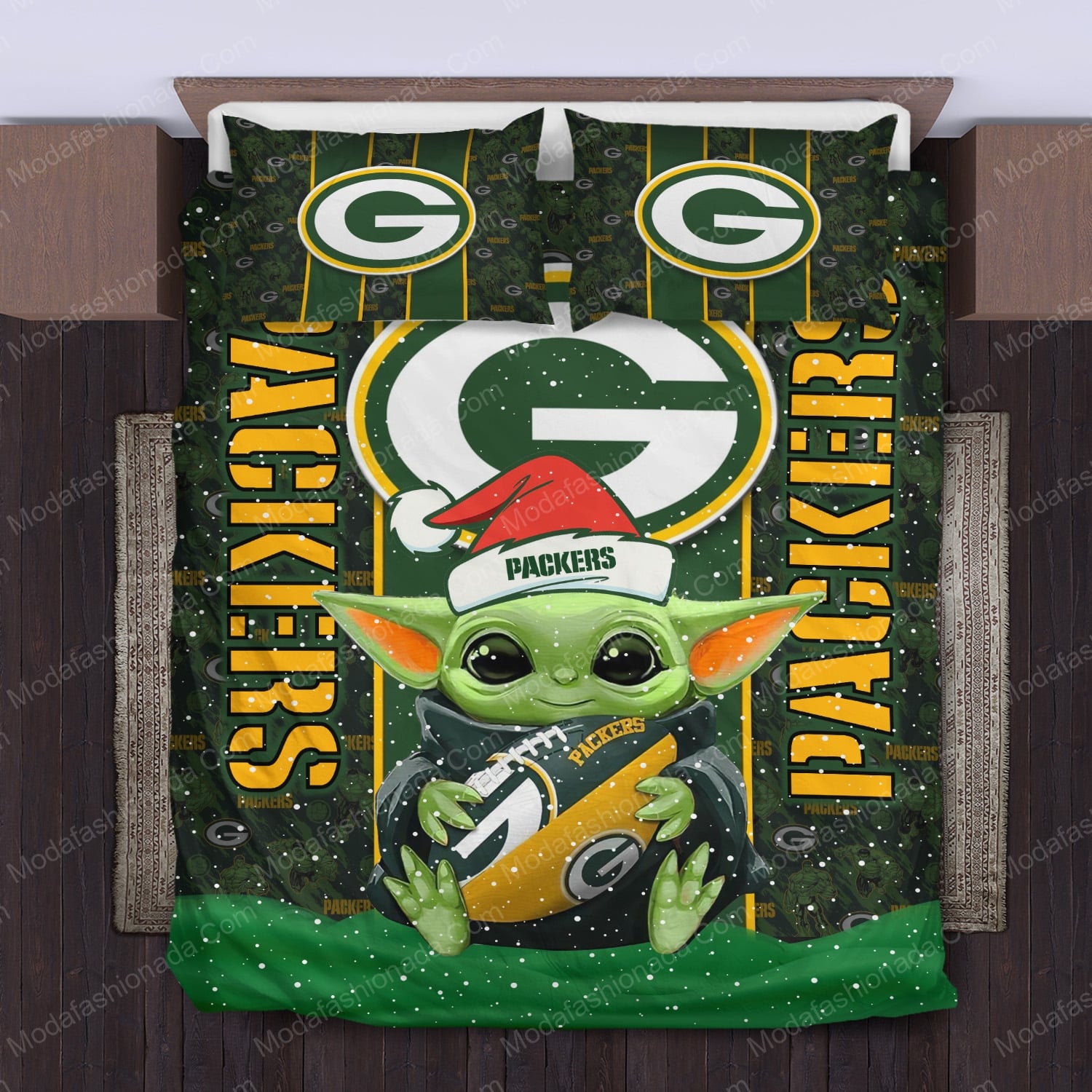 baby yoda nfl green bay packers logo christmas bedding sets