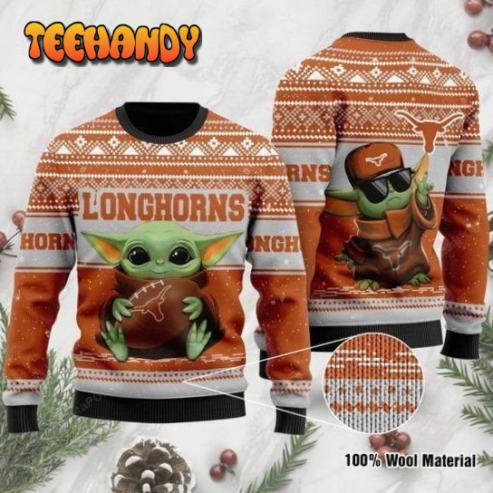 baby yoda texas longhorns ugly christmas sweater all over print sweatshirt qmiie