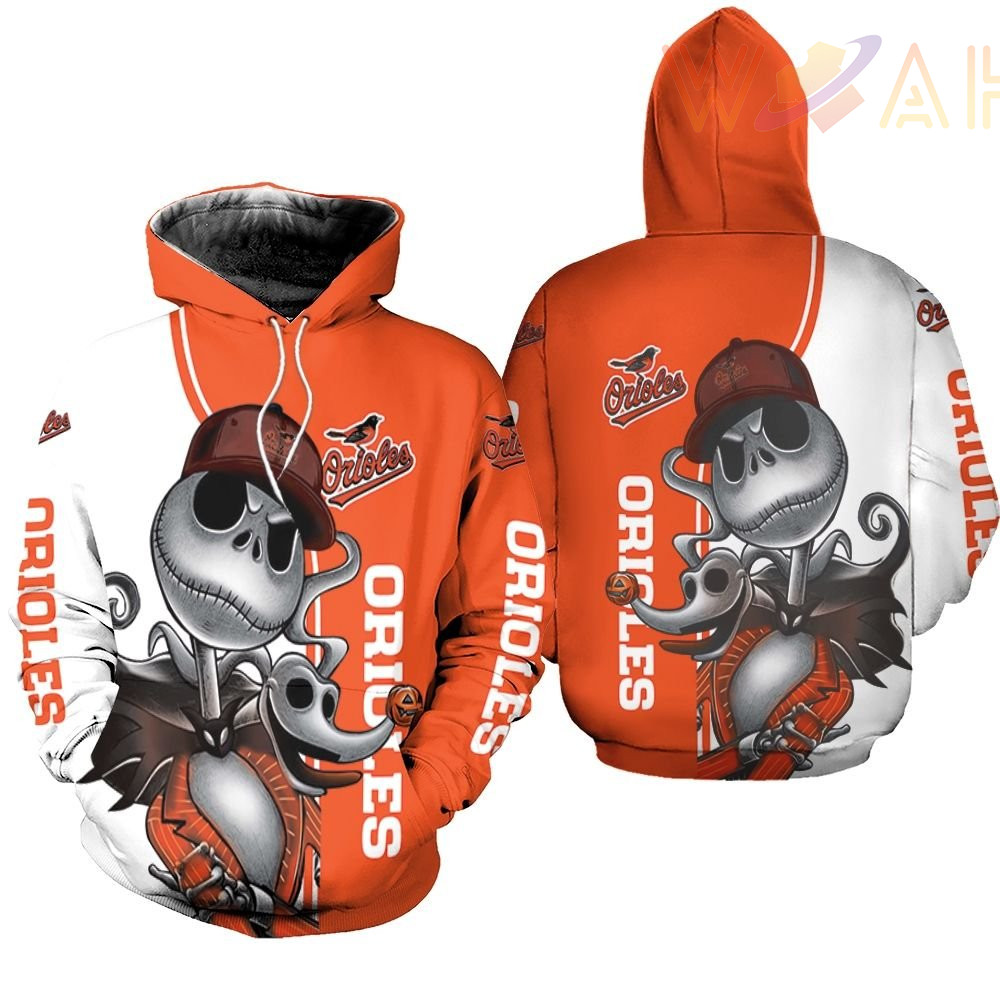 baltimore orioles jack skellington and zero 3d hoodie