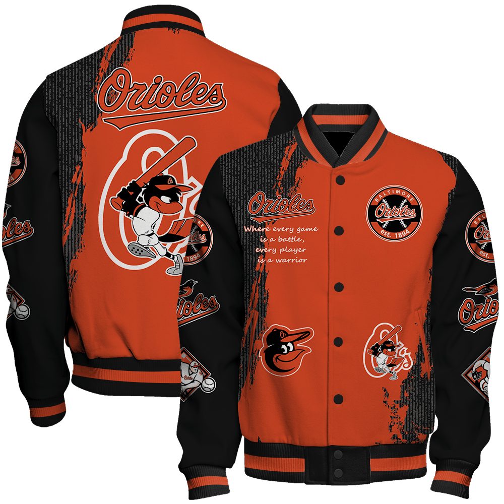 baltimore orioles mlb baseball every game is a battle 3d unisex baseball varsity jacket baseball jacket all over print 6kxw8