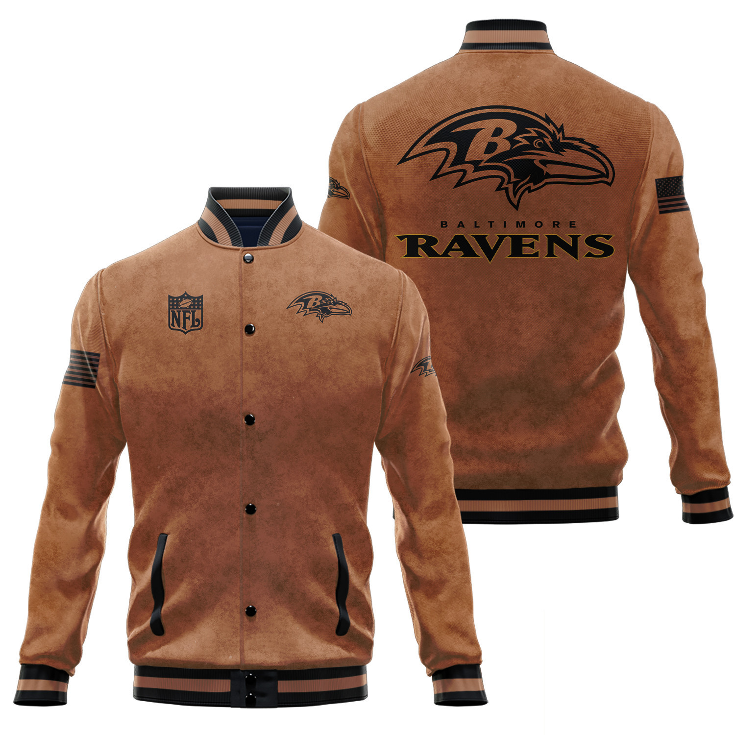 baltimore ravens 2023 salute to service club baseball jacket baseball varsity jacket baseball jacket all over print brown wzt7a