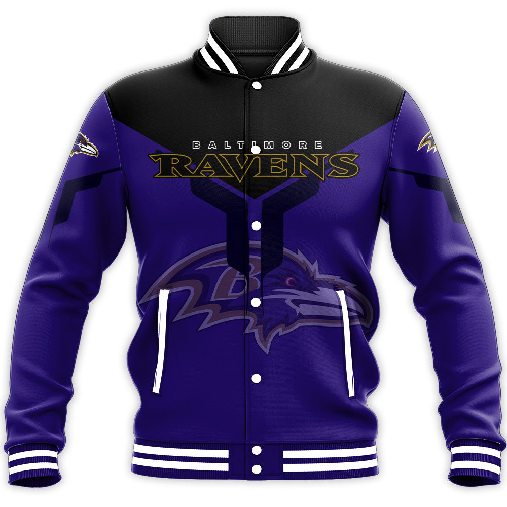 baltimore ravens baseball jacket button up zipper hooded all over print drinking style nfl jnenv