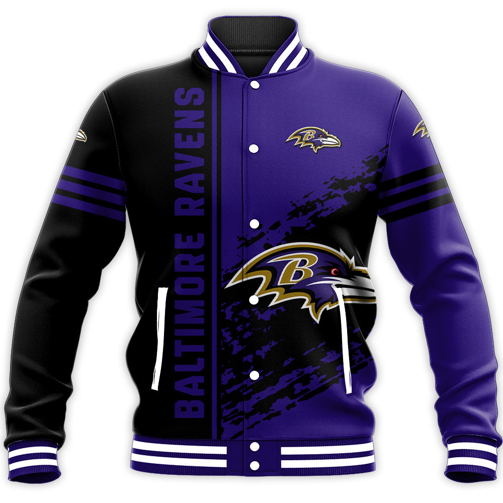 baltimore ravens baseball jacket button up zipper hooded all over print quarter style nfl 6ubqa