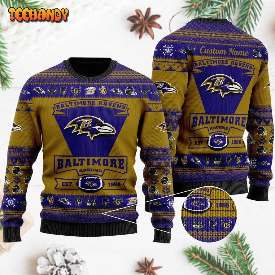 baltimore ravens football team logo custom name personalized ugly sweater 1mhpv