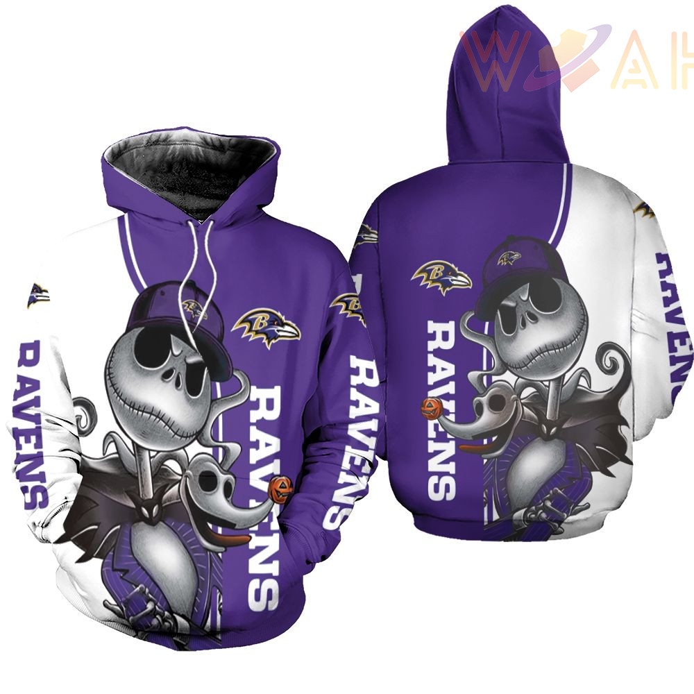 baltimore ravens jack skellington and zero 3d hoodie