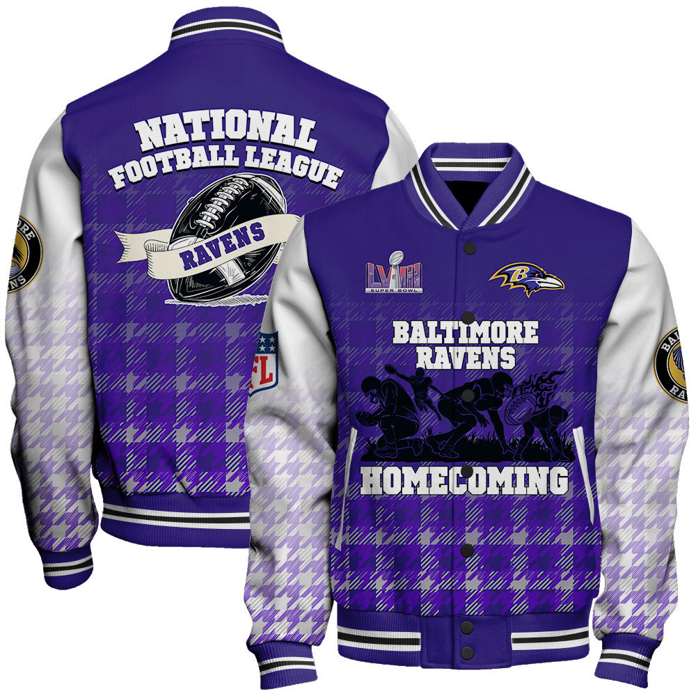 baltimore ravens lviii home coming baseball varsity jacket baseball jacket all over print ueool