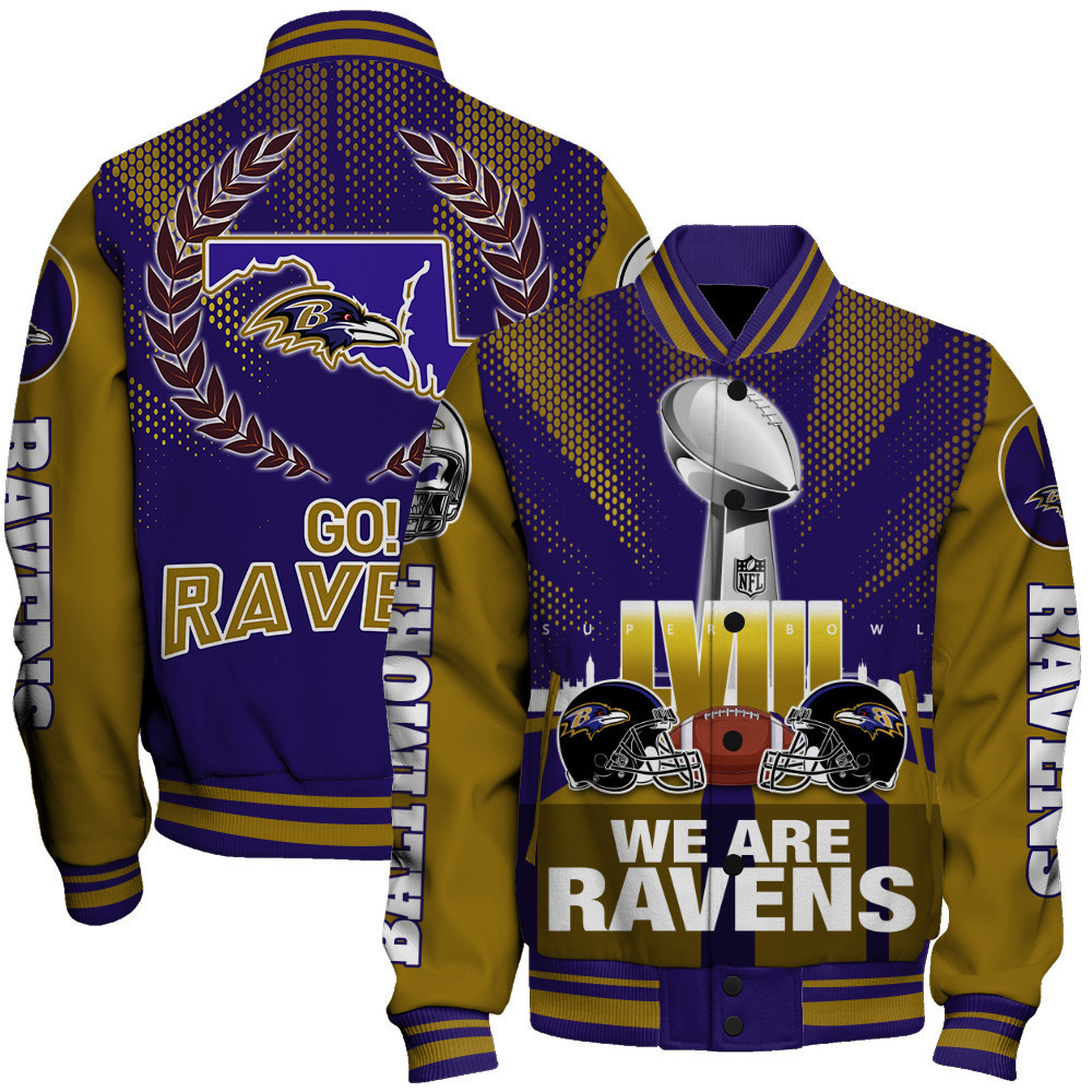 baltimore ravens lviii we are ravens baseball varsity jacket baseball jacket all over print elimx