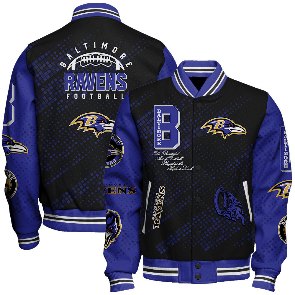 baltimore ravens nfl pattern baseball varsity jacket baseball jacket all over print v13 7shp1