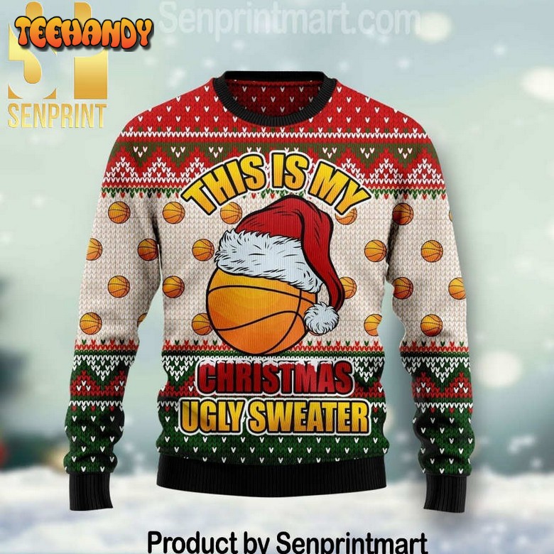 basketball all over printed christmas knitted wool sweater h7s87