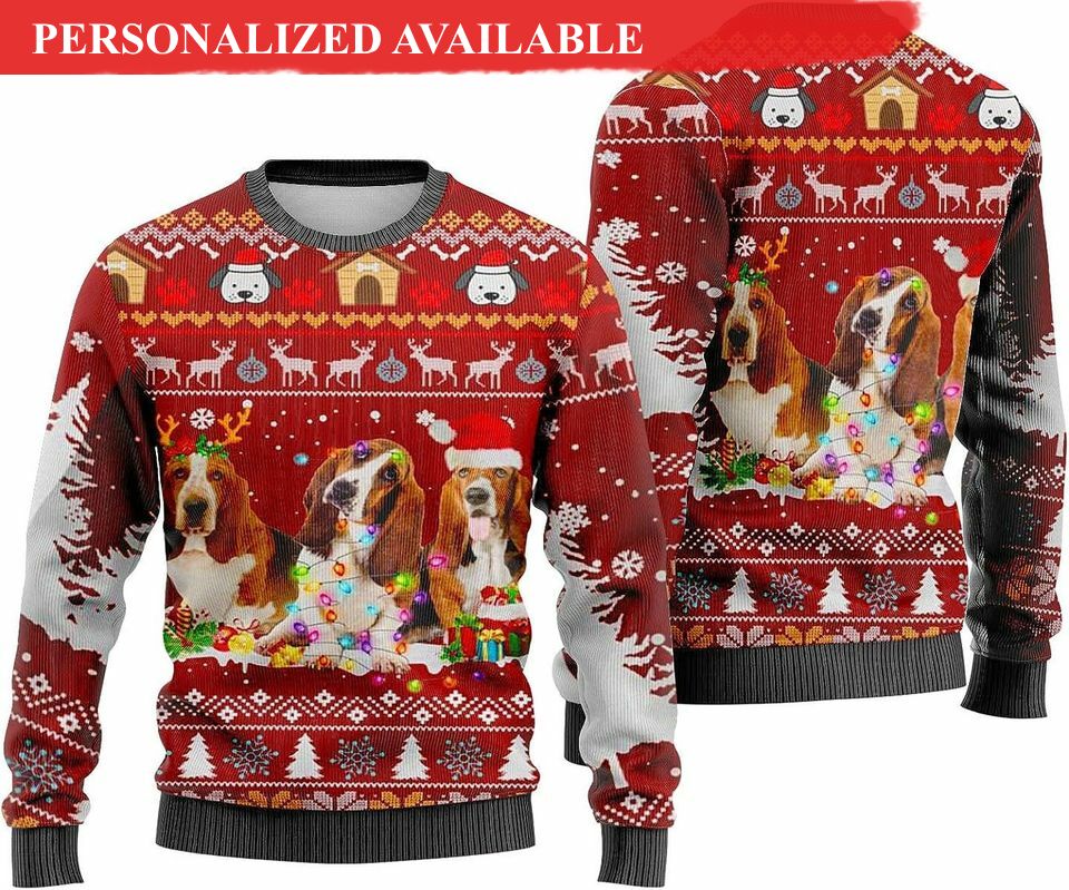 basset hound sweater christmas sweatshirt holiday party 4788