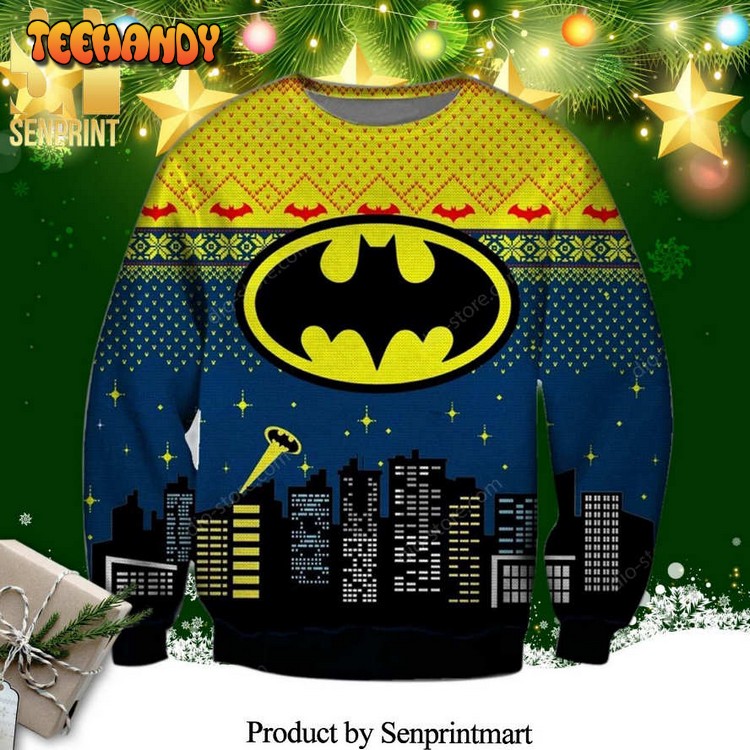 batman logo knitted ugly christmas sweater o6l9a