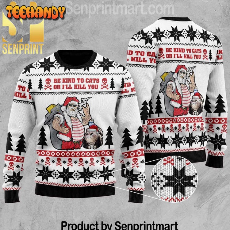 be kind to cats pattern knit christmas sweater h505o