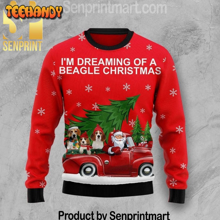 beagle and red truck wool blend ugly knit christmas sweater yjeq9