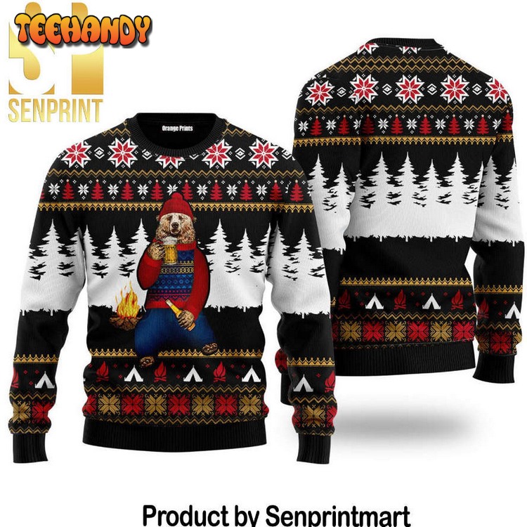 bear campfire full printing ugly xmas sweater d5sh9