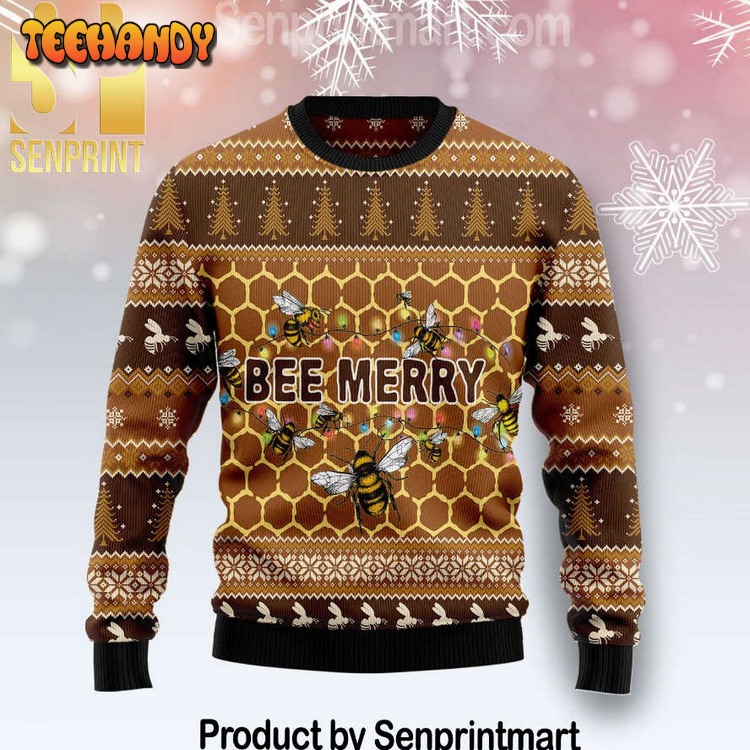 bee merry chirtmas gifts full printing wool knitted ugly sweater nl69p