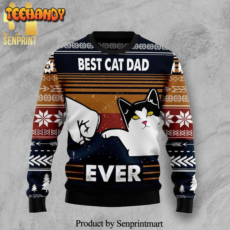 best cat dad ever knitted ugly christmas sweater k41ap