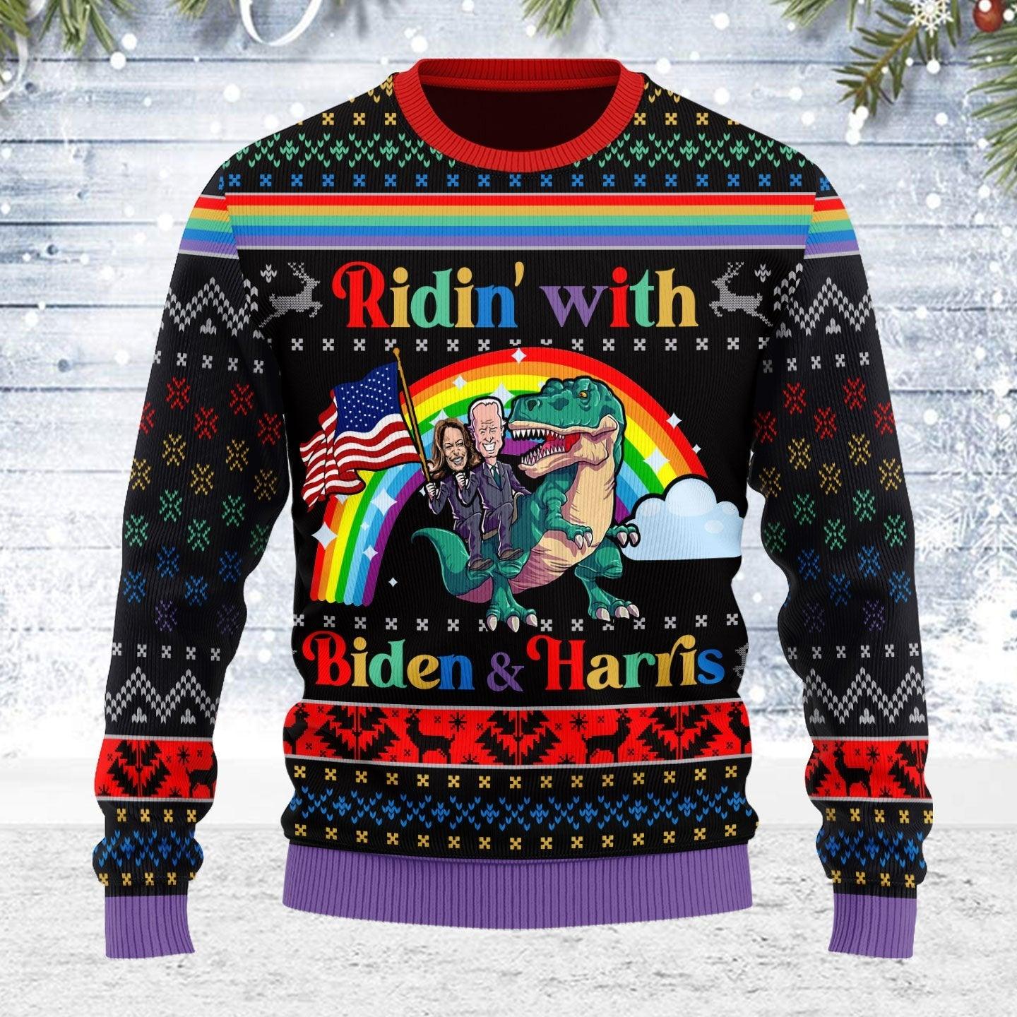 biden and harris lgbt ugly christmas sweater gearhomie com