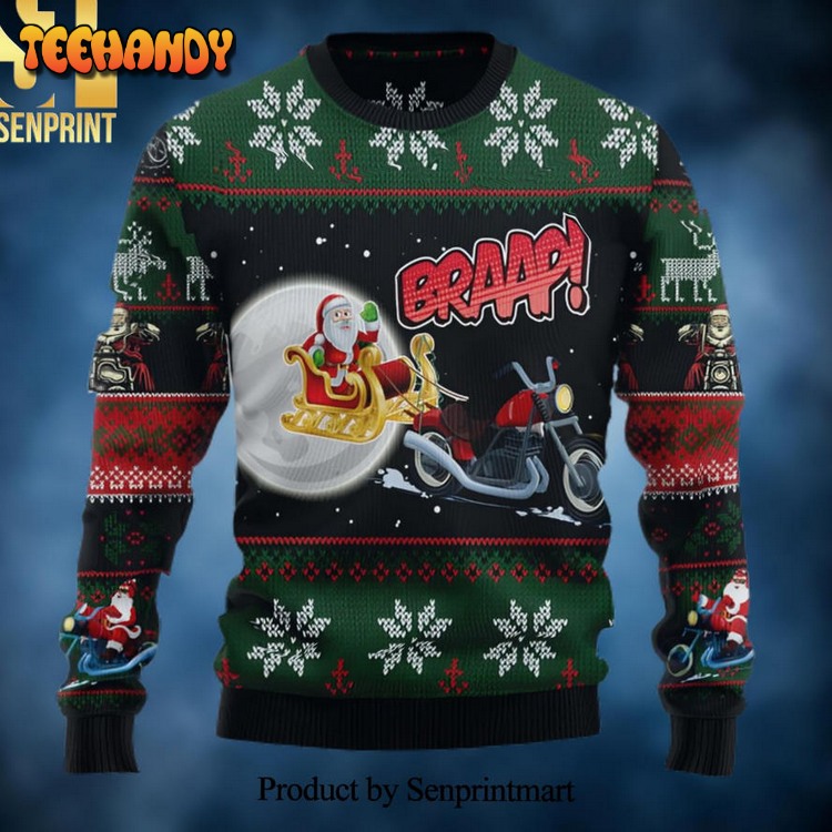 biker santa xmas 3d printed ugly christmas sweater 9xtan