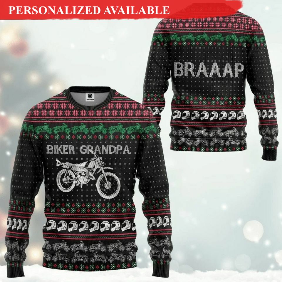 biker grandpa braaap ugly christmas sweater 3719