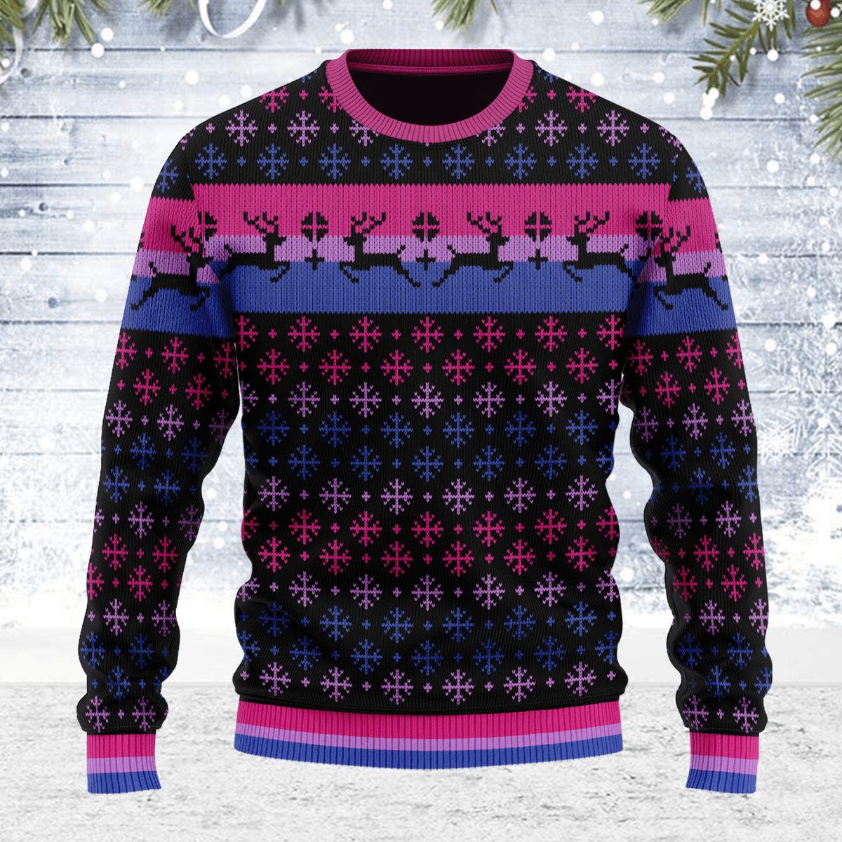 bisexual pride flag ugly christmas sweater gearhomie com