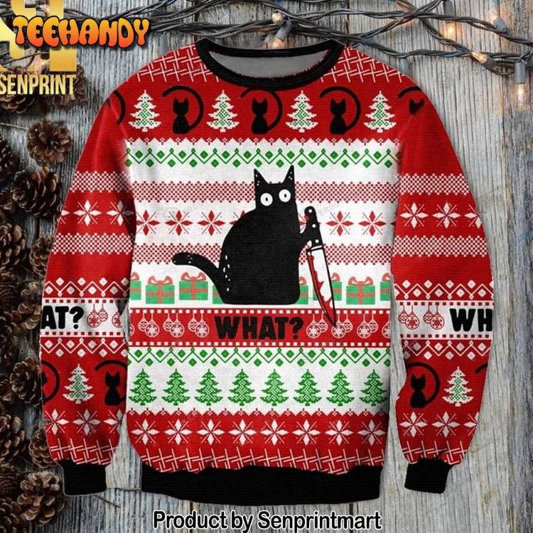 black cat 3d printed ugly christmas sweater 01n5n